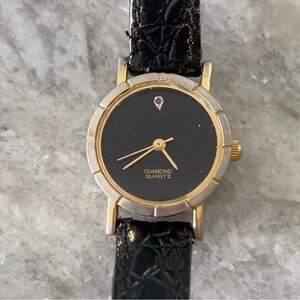 Gold and Black Diamond Quartz Watch